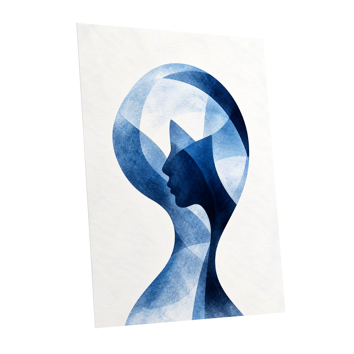 Azure Reverie, blue, white, black abstract wall art shown as a unframed poster wall art print