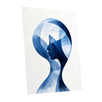 Azure Reverie, blue, white, black abstract wall art shown as a unframed poster wall art print