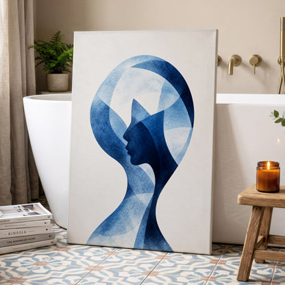 Azure Reverie, blue, white, black abstract wall art displayed in a styled interior, gallery view 3