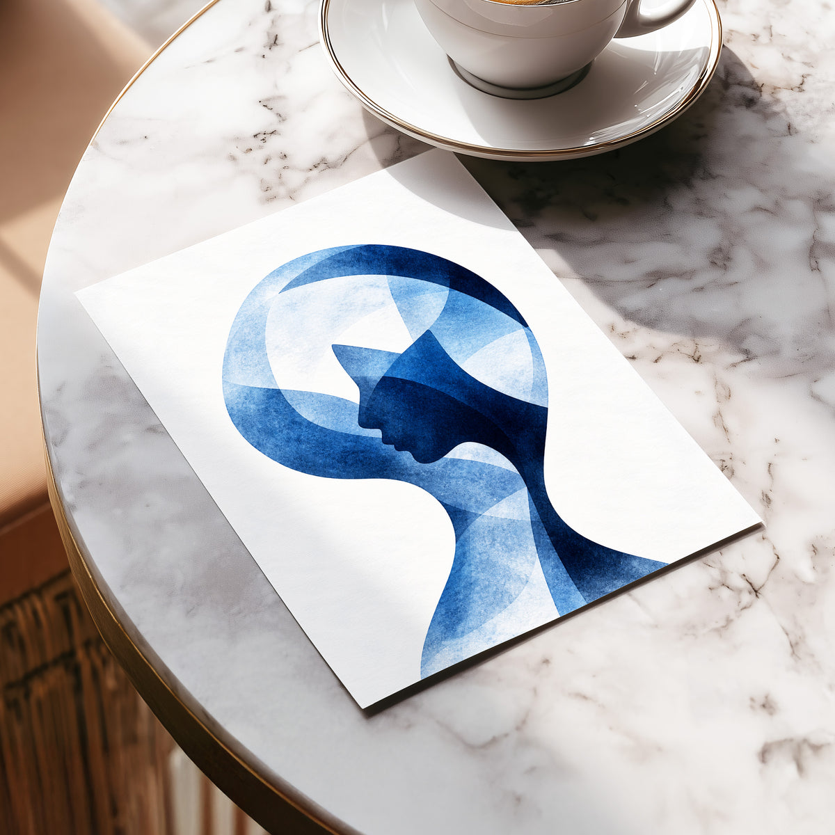 Azure Reverie, blue, white, black abstract wall art displayed in a styled interior, gallery view 5