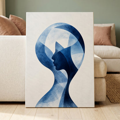 Azure Reverie, blue, white, black abstract wall art displayed in a styled interior, gallery view 7