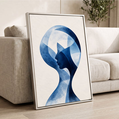 Azure Reverie, blue, white, black abstract wall art displayed in a styled interior, gallery view 8