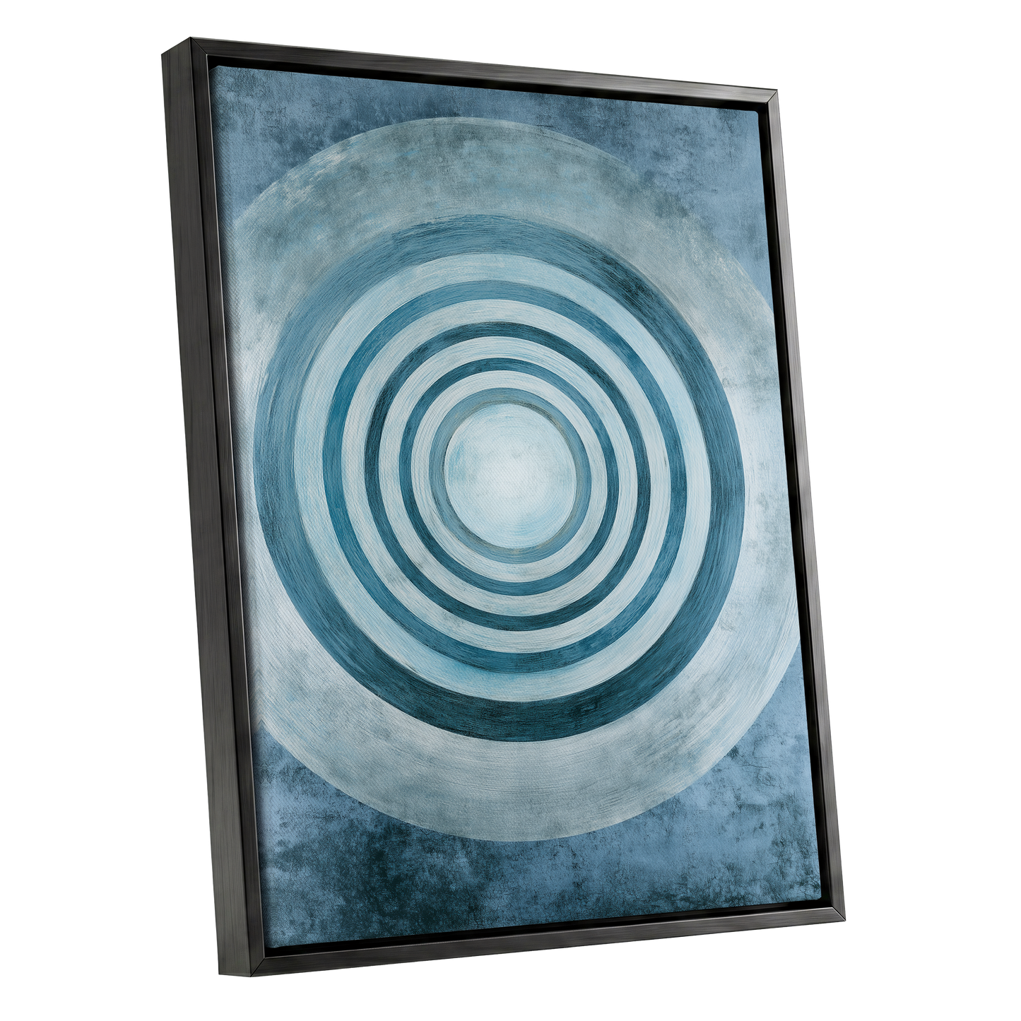 Azure Ringfield, blue, white, gray abstract wall art shown as a black framed canvas wall art