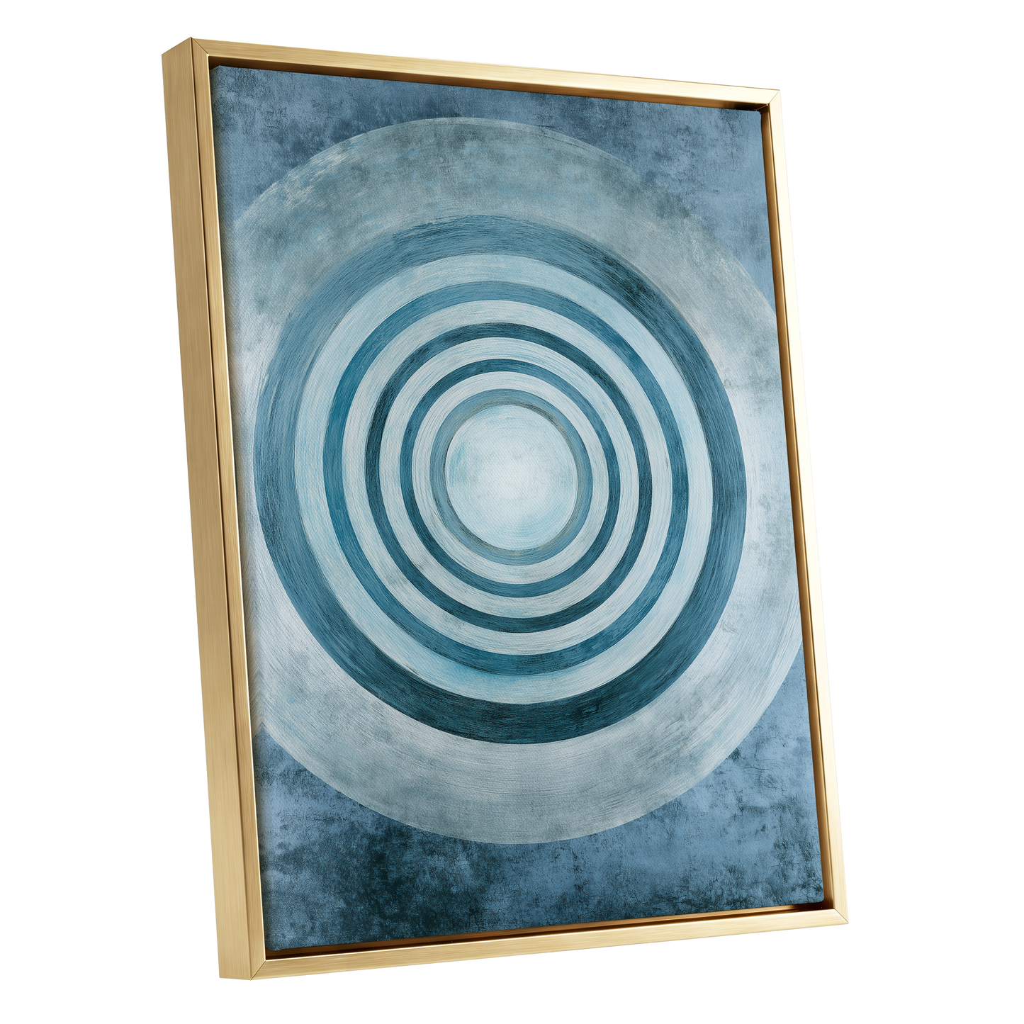 Azure Ringfield, blue, white, gray abstract wall art shown as a gold framed canvas wall art