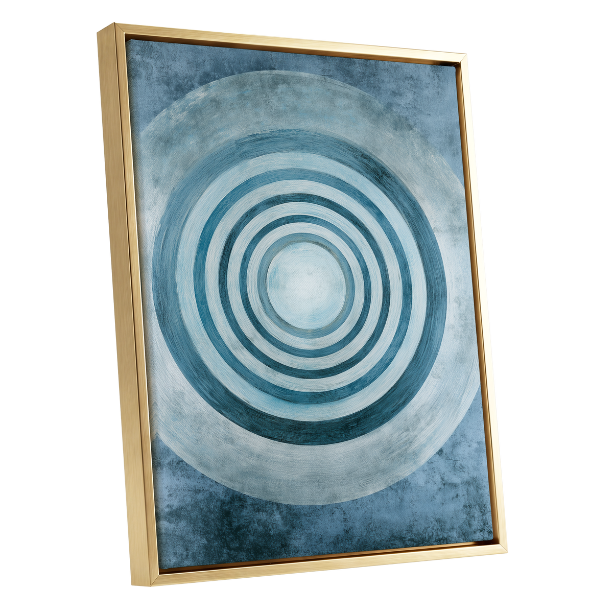 Azure Ringfield, blue, white, gray abstract wall art shown as a gold framed canvas wall art