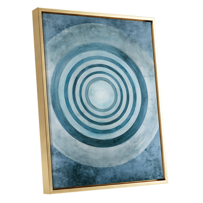 Azure Ringfield, blue, white, gray abstract wall art shown as a gold framed canvas wall art