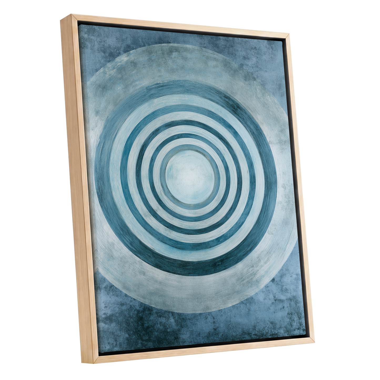 Azure Ringfield, blue, white, gray abstract wall art shown as a oak framed canvas wall art