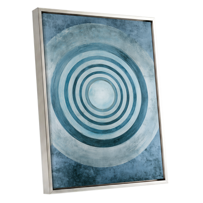 Azure Ringfield, blue, white, gray abstract wall art shown as a silver framed canvas wall art
