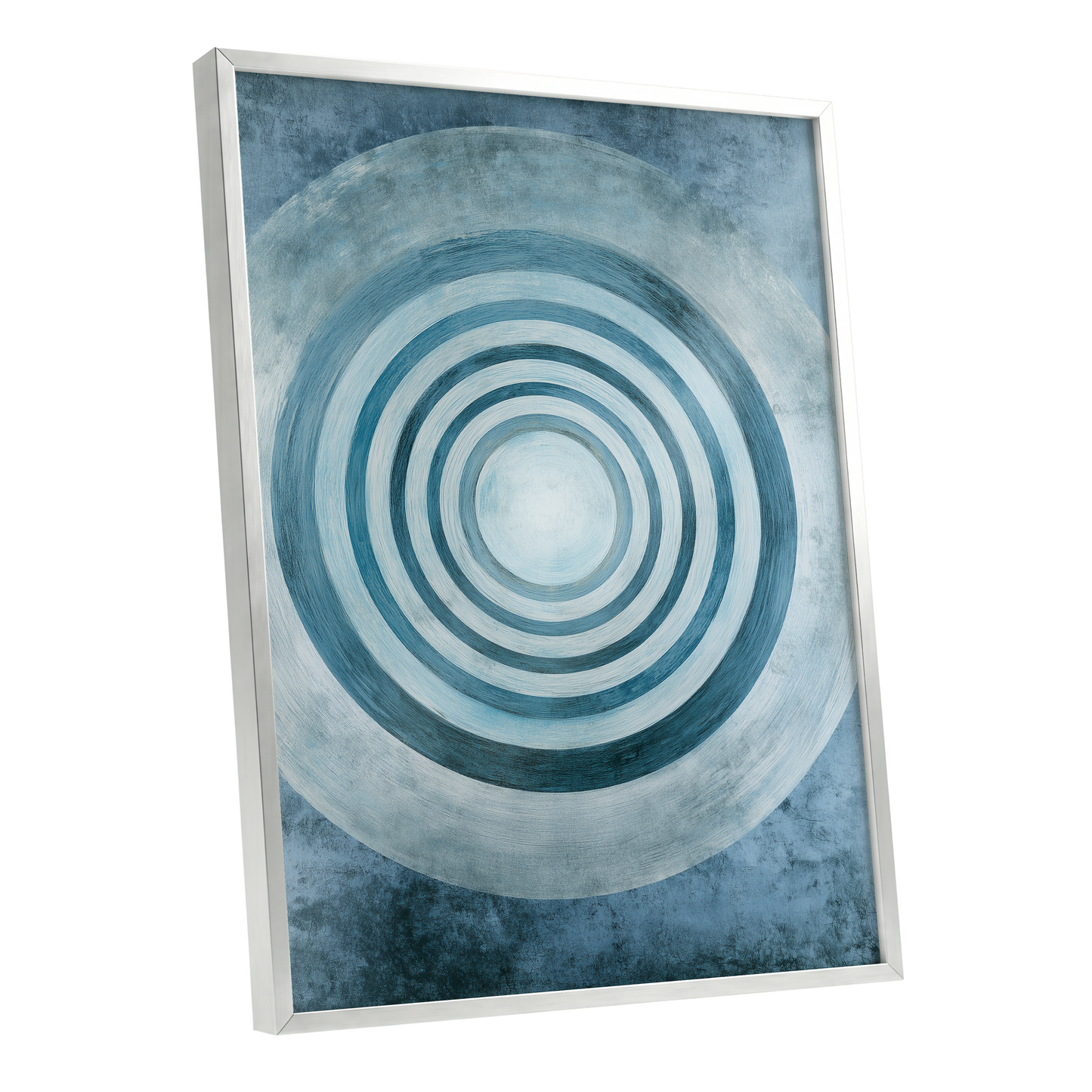 Azure Ringfield, blue, white, gray abstract wall art shown as a silver framed poster wall art print