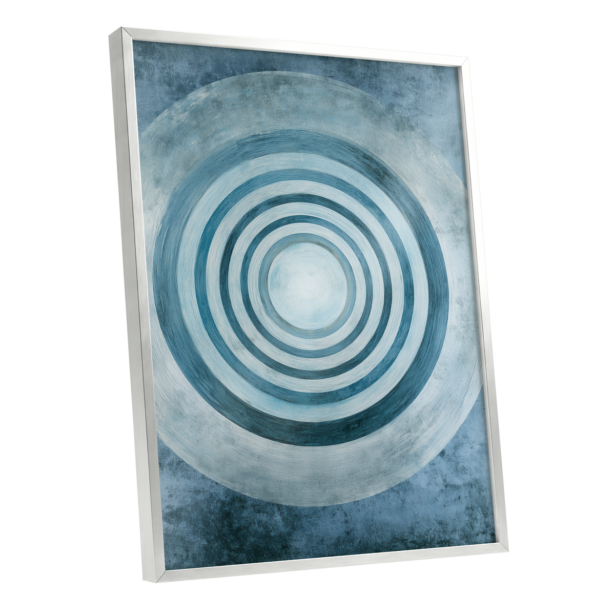 Azure Ringfield, blue, white, gray abstract wall art shown as a silver framed poster wall art print
