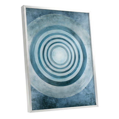 Azure Ringfield, blue, white, gray abstract wall art shown as a silver framed poster wall art print