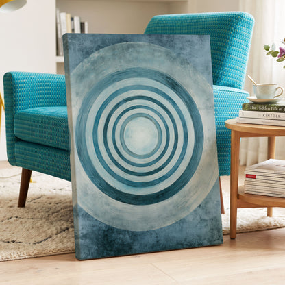 Azure Ringfield, blue, white, gray abstract wall art displayed in a styled interior, gallery view 3