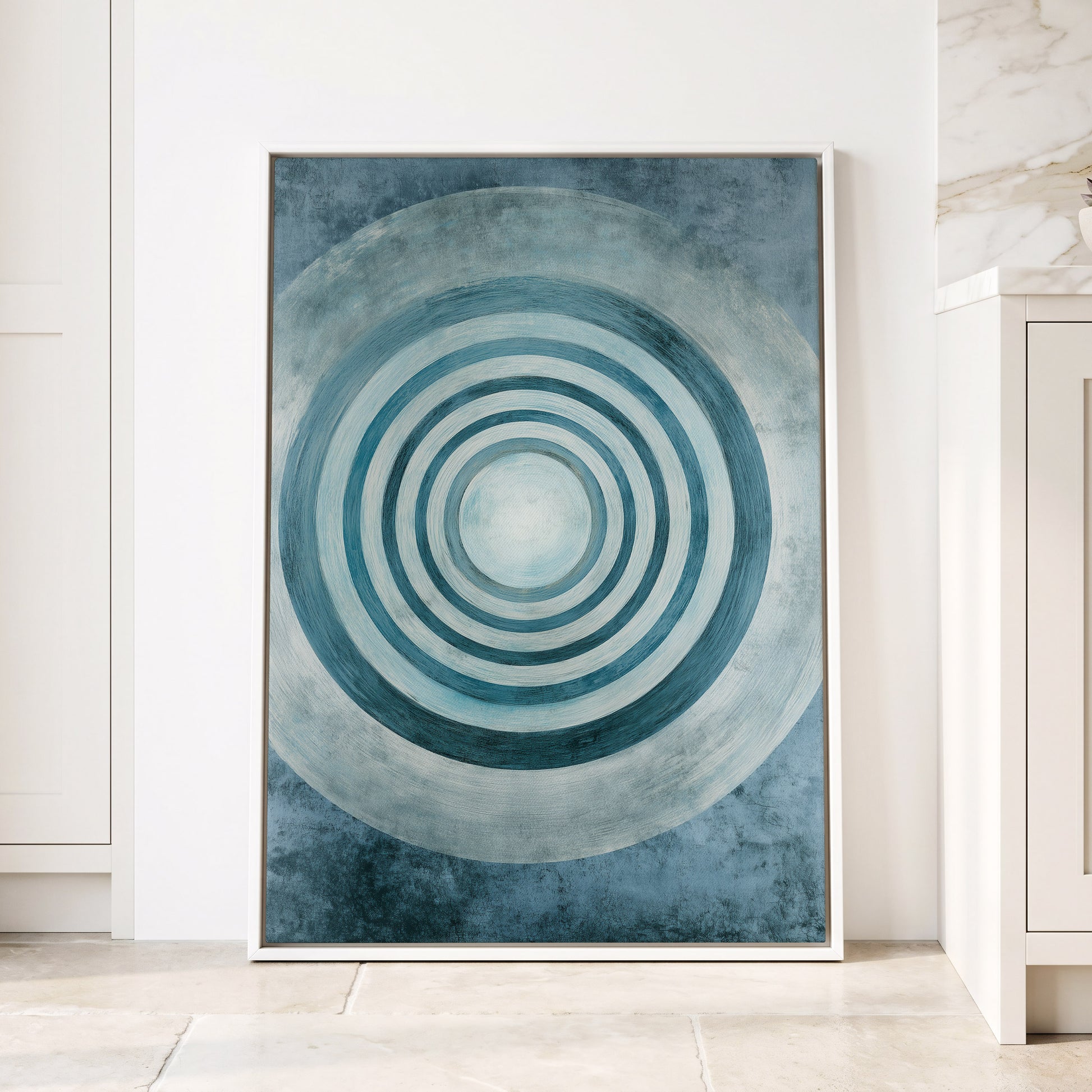 Azure Ringfield, blue, white, gray abstract wall art displayed in a styled interior, gallery view 4