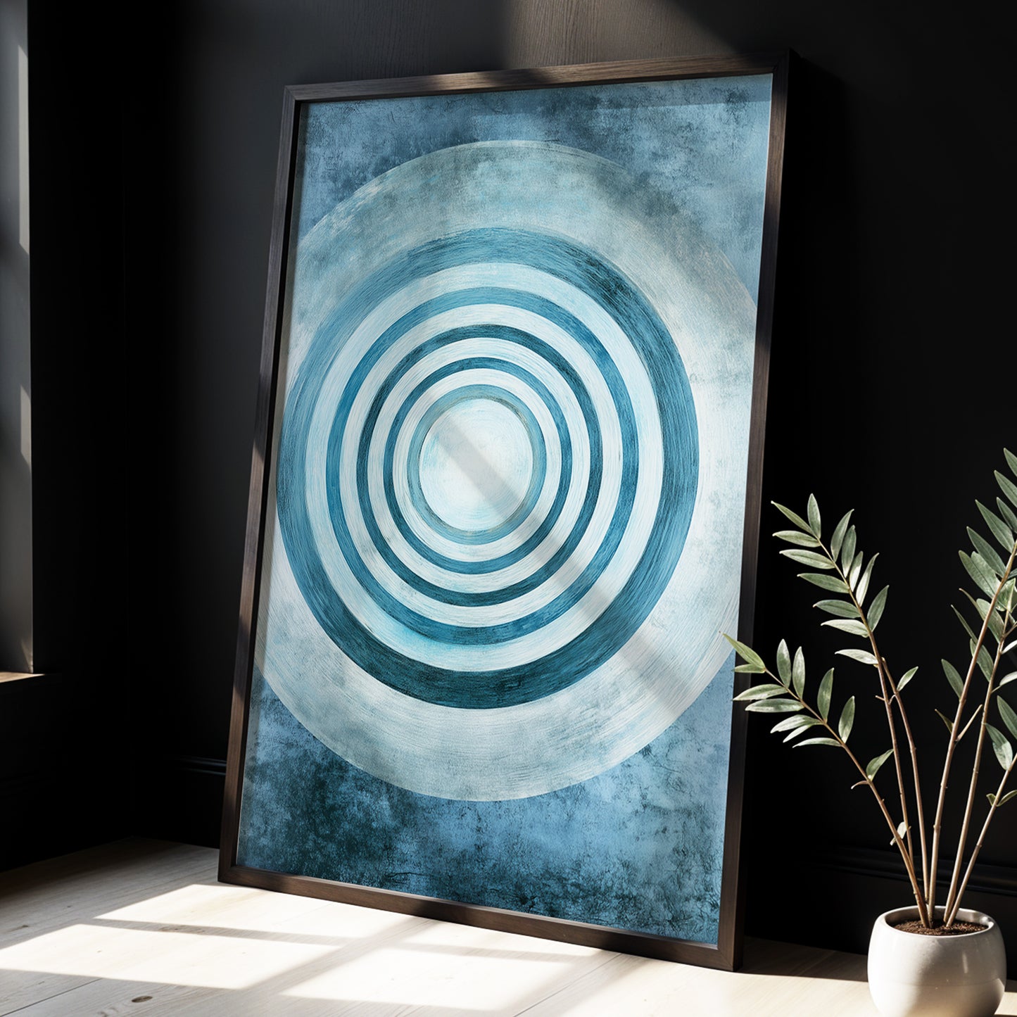 Azure Ringfield, blue, white, gray abstract wall art displayed in a styled interior, gallery view 6