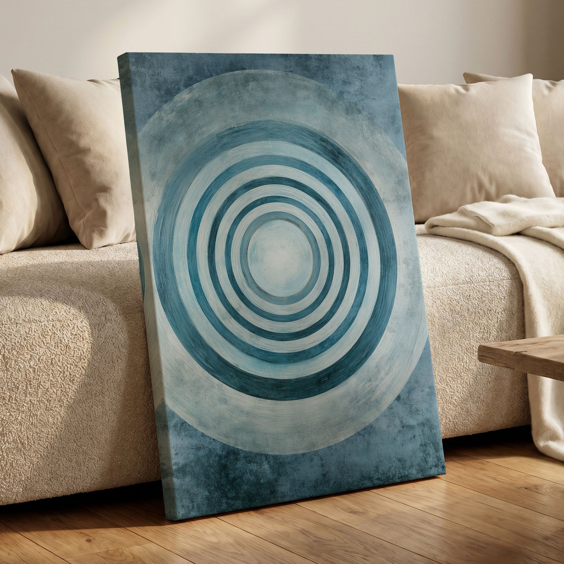 Azure Ringfield, blue, white, gray abstract wall art displayed in a styled interior, gallery view 7