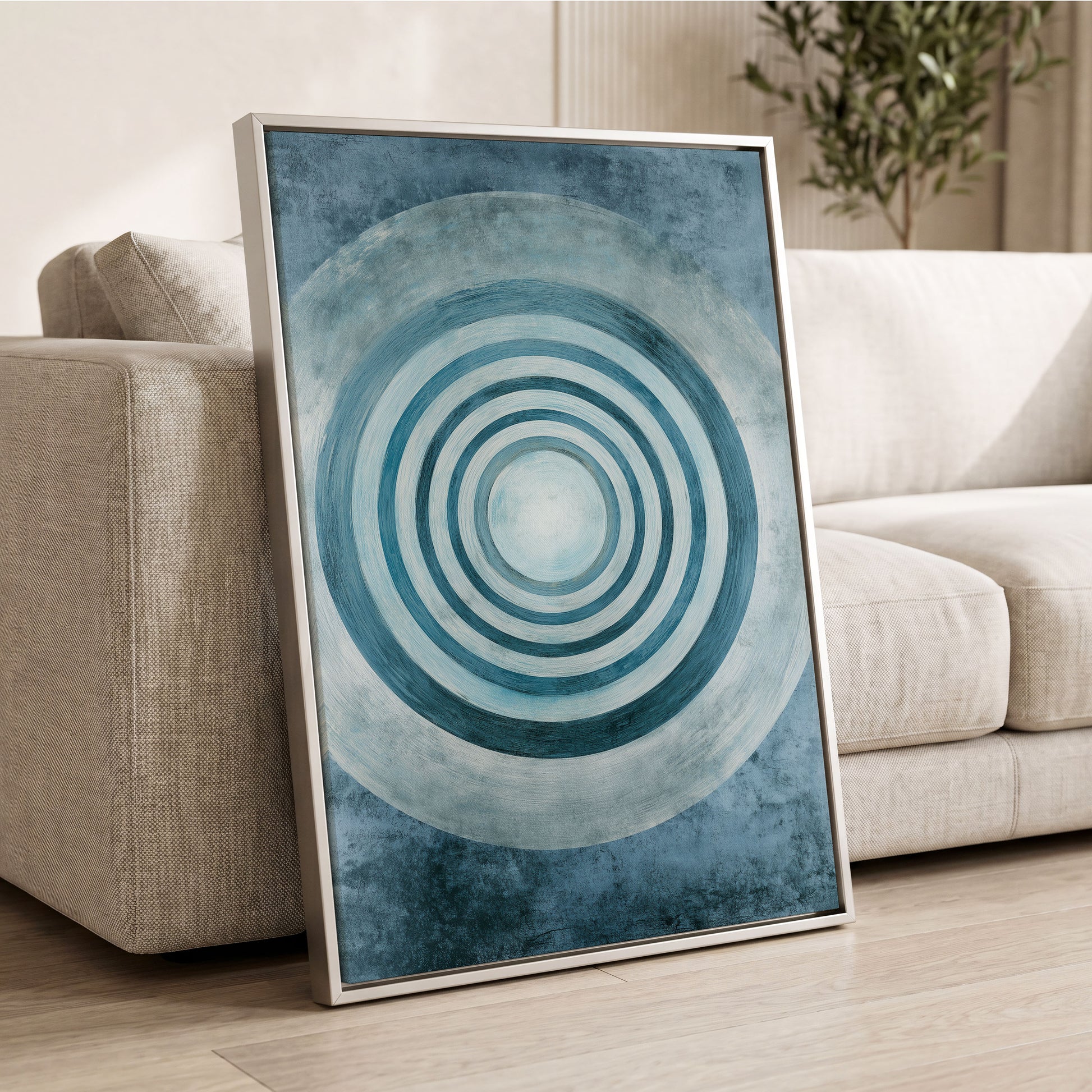 Azure Ringfield, blue, white, gray abstract wall art displayed in a styled interior, gallery view 8