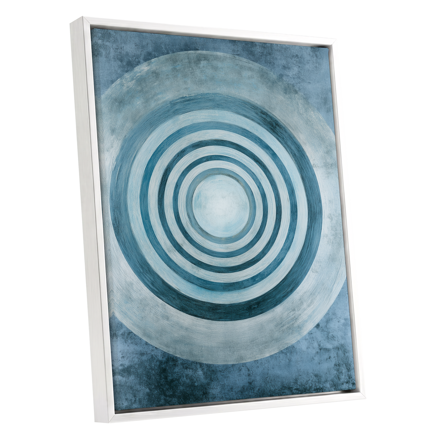 Azure Ringfield, blue, white, gray abstract wall art shown as a white framed canvas wall art