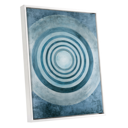 Azure Ringfield, blue, white, gray abstract wall art shown as a white framed canvas wall art