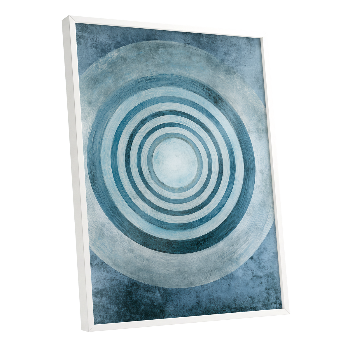 Azure Ringfield, blue, white, gray abstract wall art shown as a white framed poster wall art print