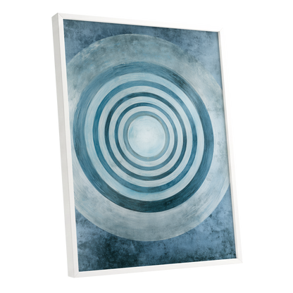 Azure Ringfield, blue, white, gray abstract wall art shown as a white framed poster wall art print