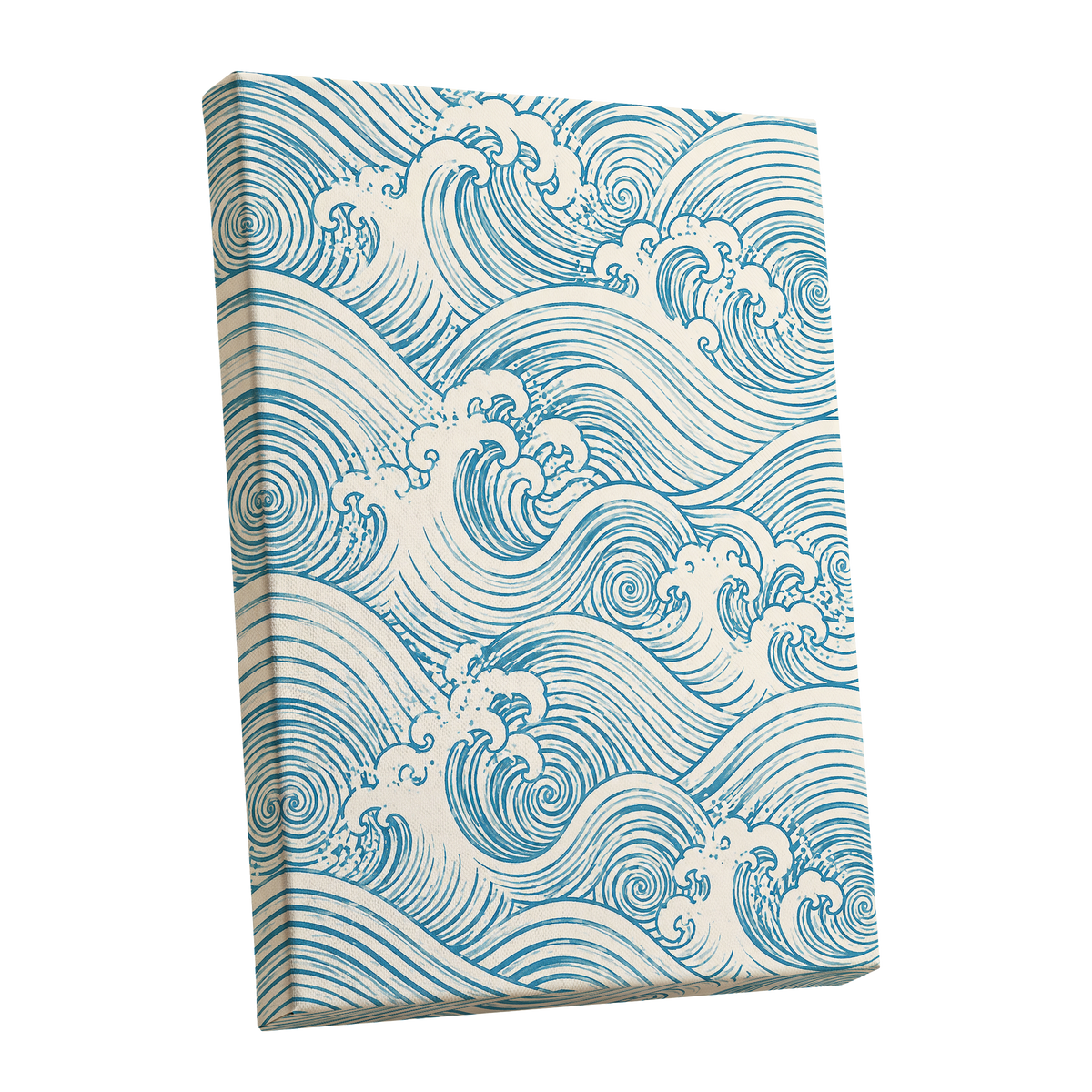 Azure Tide Rhythm, blue, beige, white nature wall art shown as a stretched canvas wall art