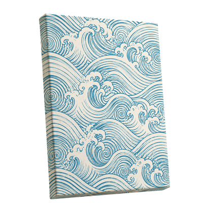 Azure Tide Rhythm, blue, beige, white nature wall art shown as a stretched canvas wall art