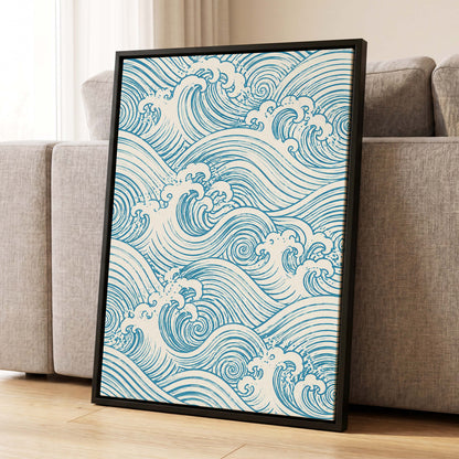 Azure Tide Rhythm, blue, beige, white nature wall art displayed in a styled interior, gallery view 8