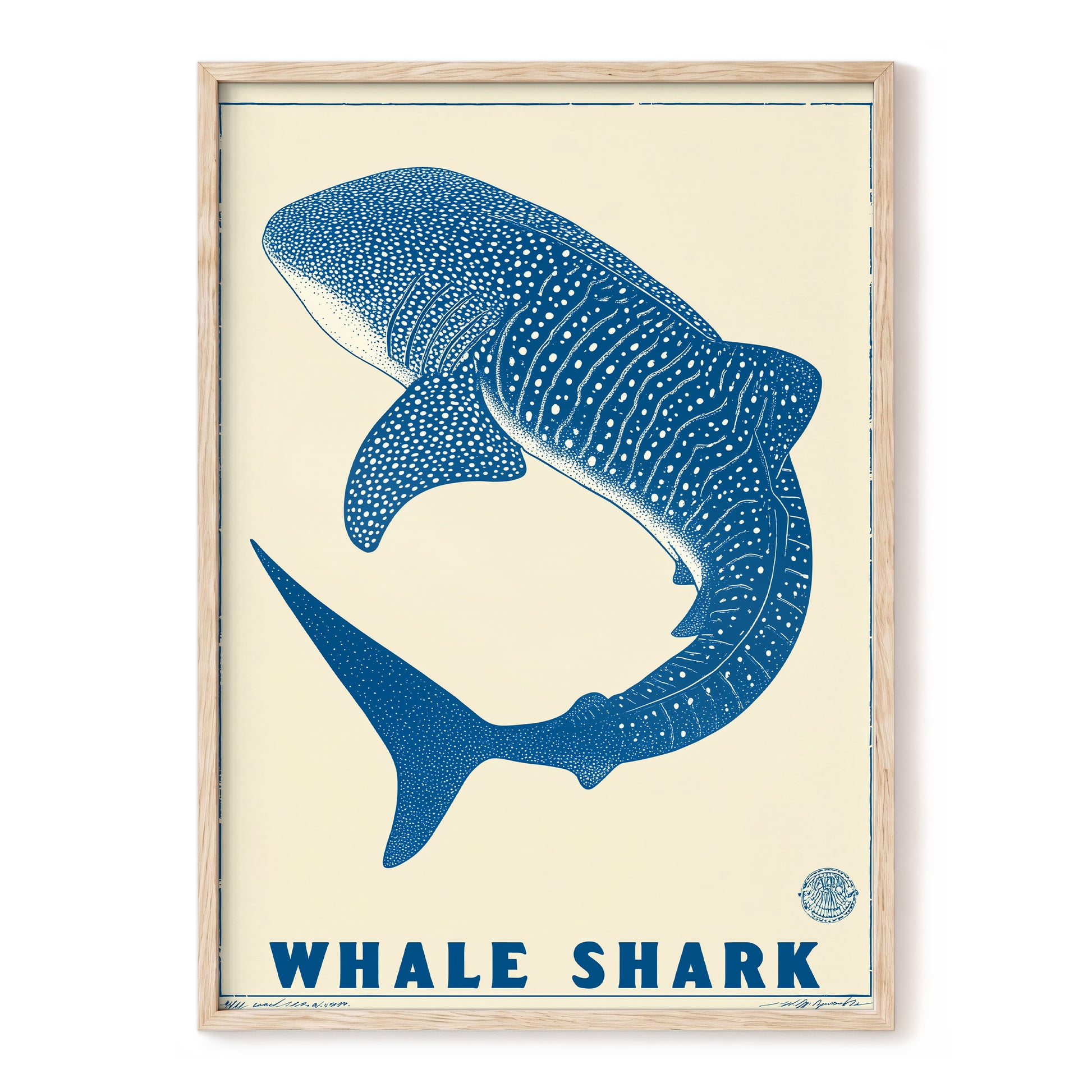 Azure Whale Shark, blue, beige, white nature wall art, front artwork view