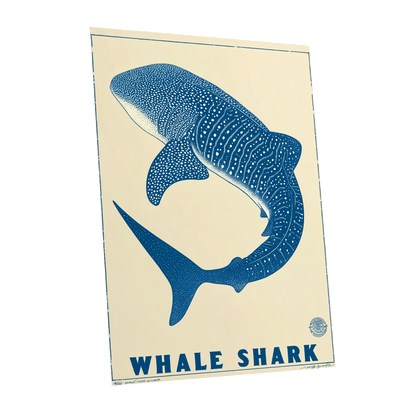 Azure Whale Shark, blue, beige, white nature wall art shown as a unframed poster wall art print