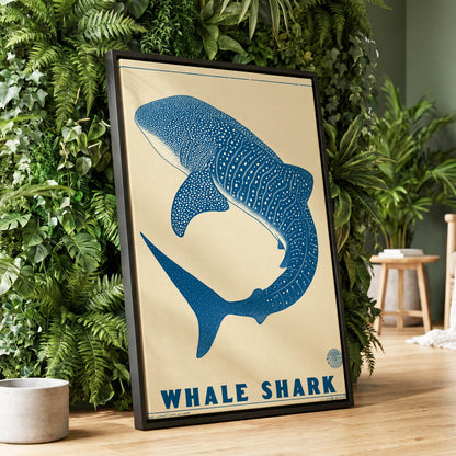 Azure Whale Shark, blue, beige, white nature wall art displayed in a styled interior, gallery view 1