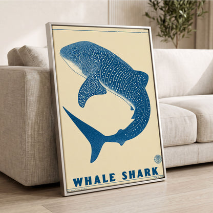 Azure Whale Shark, blue, beige, white nature wall art displayed in a styled interior, gallery view 2