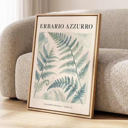 Azzurro Fern Study, blue, green, beige nature wall art displayed in a styled interior, gallery view 2