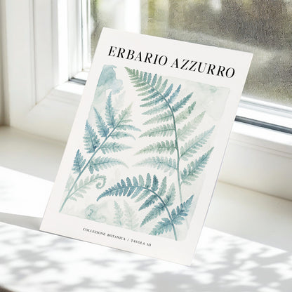 Azzurro Fern Study, blue, green, beige nature wall art displayed in a styled interior, gallery view 5