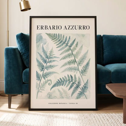 Azzurro Fern Study, blue, green, beige nature wall art displayed in a styled interior, gallery view 6
