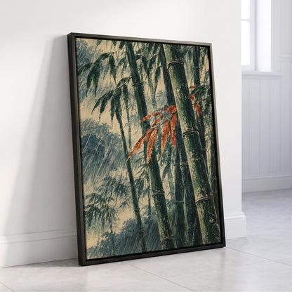 Bamboo Rainfall, green, beige, blue nature wall art displayed in a styled interior, gallery view 4