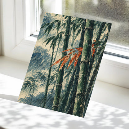Bamboo Rainfall, green, beige, blue nature wall art displayed in a styled interior, gallery view 5