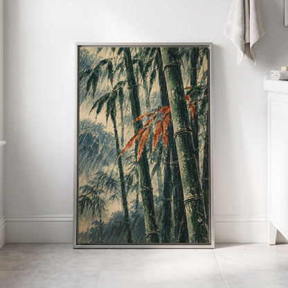 Bamboo Rainfall, green, beige, blue nature wall art displayed in a styled interior, gallery view 8