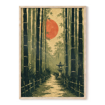 Bamboo Sun Passage, green, beige, orange nature wall art, front artwork view