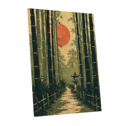 Bamboo Sun Passage, green, beige, orange nature wall art shown as a unframed poster wall art print