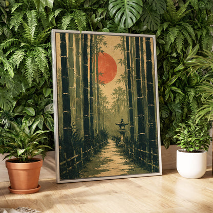 Bamboo Sun Passage, green, beige, orange nature wall art displayed in a styled interior, gallery view 4