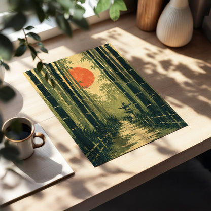 Bamboo Sun Passage, green, beige, orange nature wall art displayed in a styled interior, gallery view 5