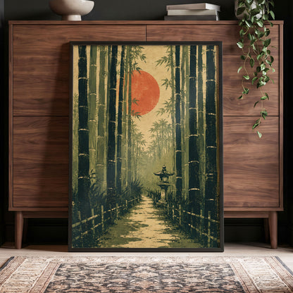 Bamboo Sun Passage, green, beige, orange nature wall art displayed in a styled interior, gallery view 6