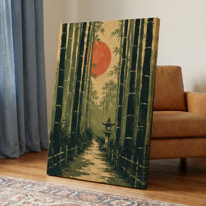 Bamboo Sun Passage, green, beige, orange nature wall art displayed in a styled interior, gallery view 7