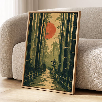 Bamboo Sun Passage, green, beige, orange nature wall art displayed in a styled interior, gallery view 8