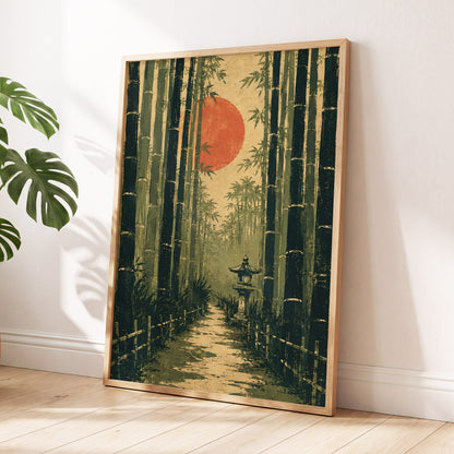 Bamboo Sun Passage, green, beige, orange nature wall art displayed in a styled interior, gallery view 9