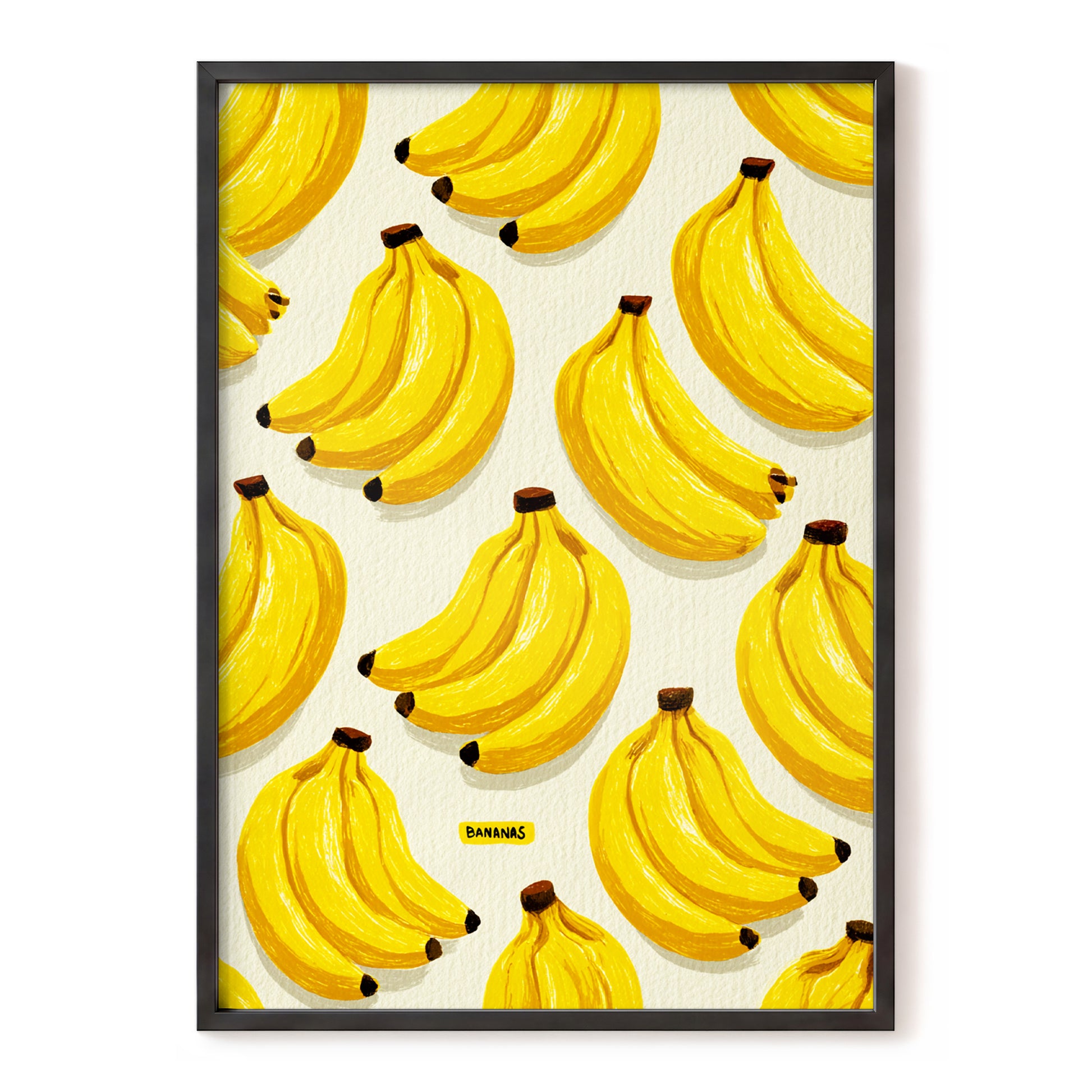 Banana Bunch Parade, yellow, beige, brown nature wall art, front artwork view