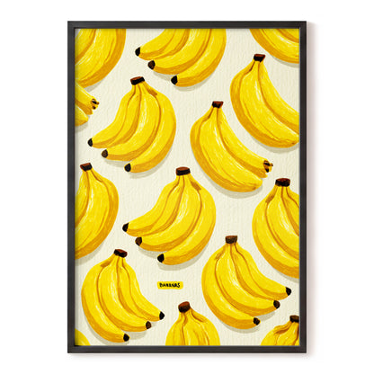 Banana Bunch Parade, yellow, beige, brown nature wall art, front artwork view