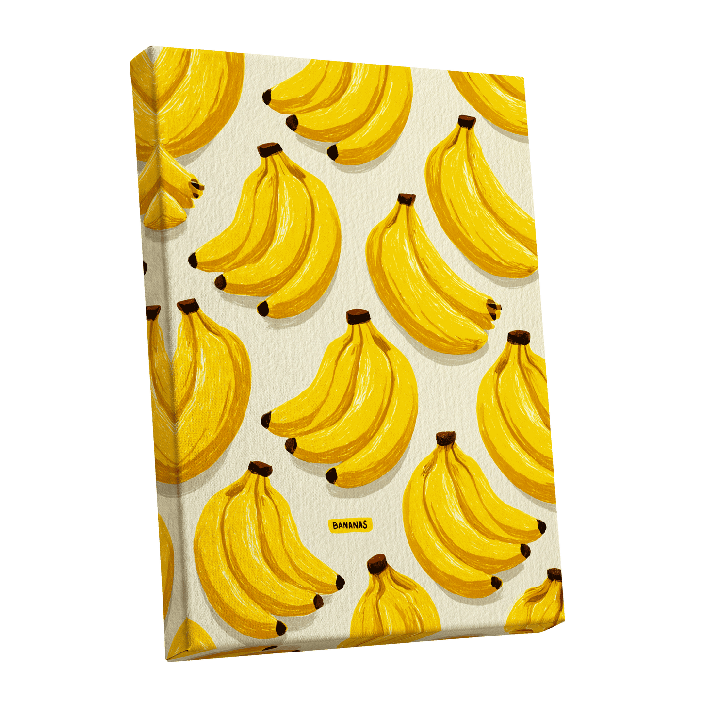 Banana Bunch Parade, yellow, beige, brown nature wall art shown as a stretched canvas wall art