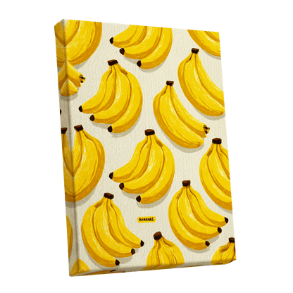 Banana Bunch Parade, yellow, beige, brown nature wall art shown as a stretched canvas wall art