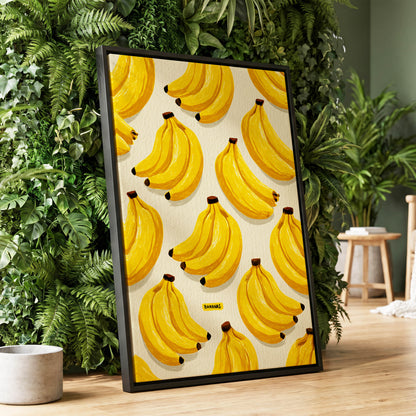 Banana Bunch Parade, yellow, beige, brown nature wall art displayed in a styled interior, gallery view 1